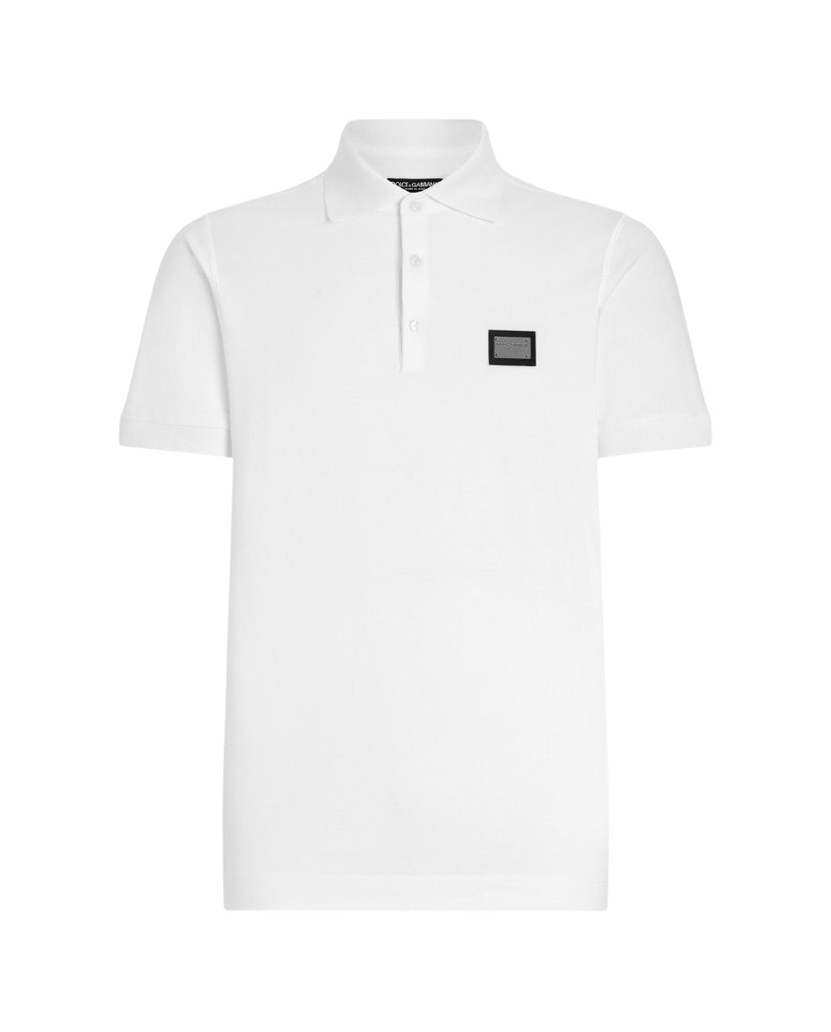 Dolce & Gabbana cotton pique polo shirt with branded tag bianco