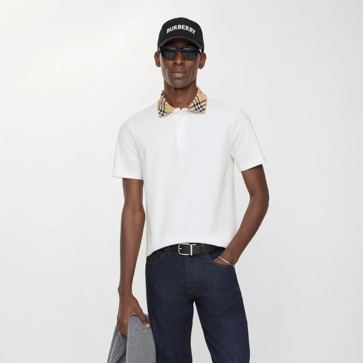 Polo in cotone con colletto check
